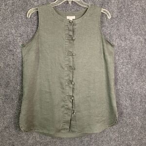 J Jill Love Linen Button Front Light Weight Vest Olive Green 100% Linen Sz Small